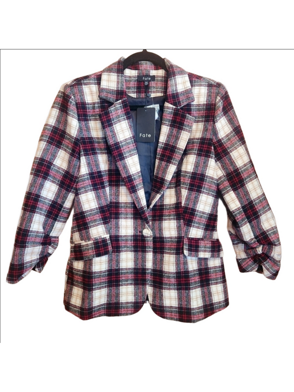 FATE BIG APPLE DREAMS PLAID FLANNEL LIKE WOOL BLEND BLAZER - NWT - MEDIUM